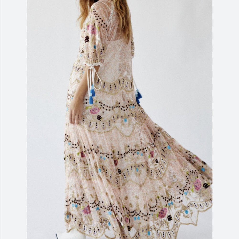 Free People Party Rosalie Beaded Mesh Maxi Specialty Dress S - Picture 13 of 16